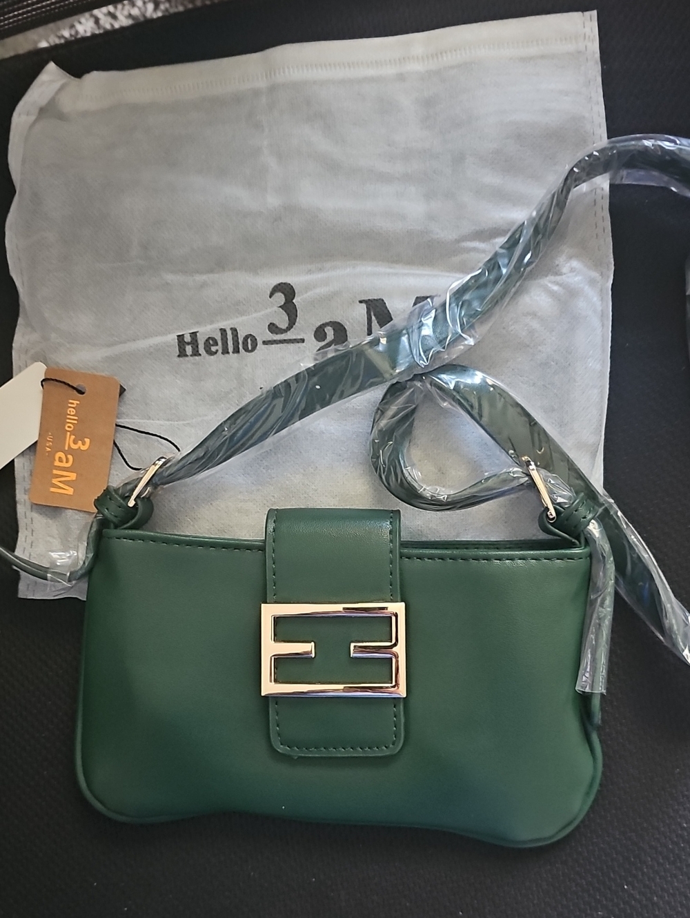 Green Shoulder Bag with Gold Accent